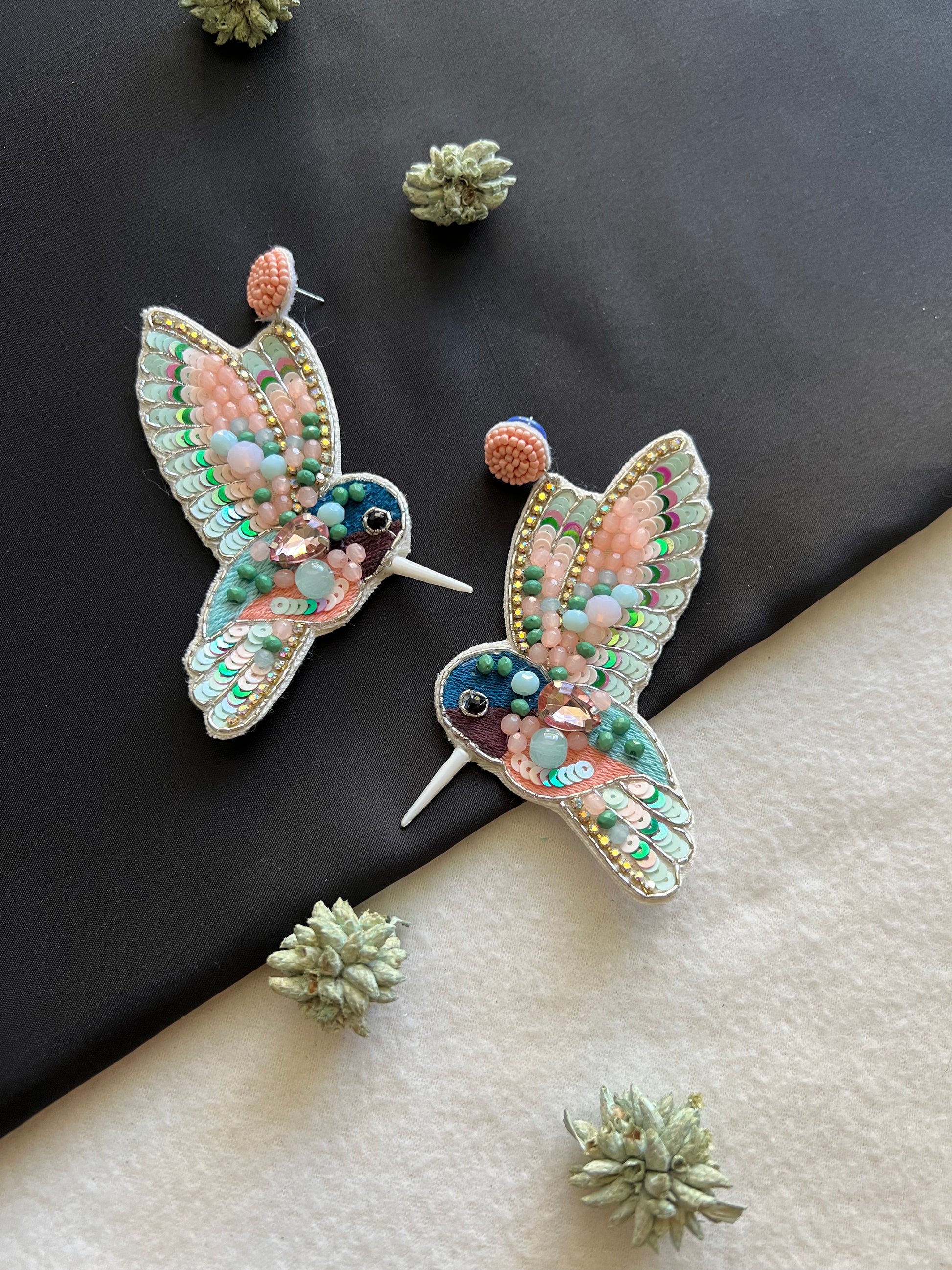 Peach Bird earrings - Kolor Rhythms